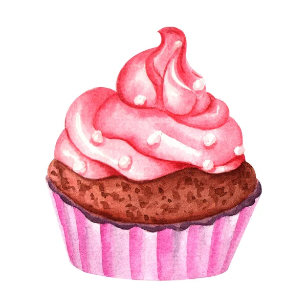 Akvarell Hand Rita Sötsaker Handritade Akvarell Cupcake Set — Stockfoto