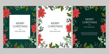Noel kartı tasarımı. Tatil Kutlama Kartı. Mutlu Noeller ve mutlu yeni yıl afişleri. Noel süslemeleri ile moda vektör illüstrasyonu. Web tasarımı, sosyal medya afişi, pazarlama, reklamlar