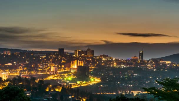 Timelapse Video Kigali City Centre Skyline Surrounding Areas Showing Darkening — Stock Video