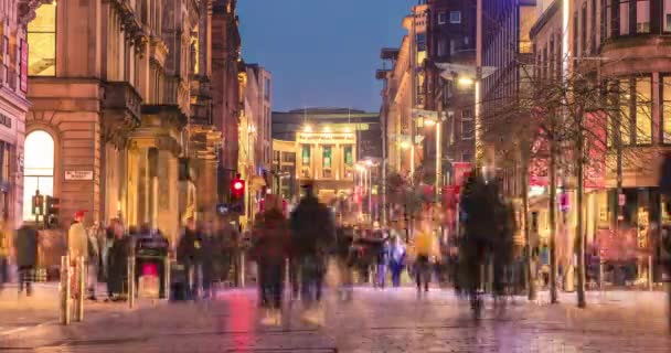 Glasgow Skottland Februari 2019 Timelapse Fotgängare Promenader Längs Den Starkt — Stockvideo