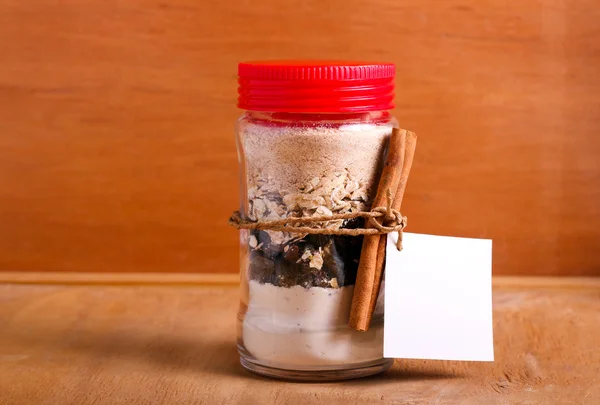 Oat and raisin cookie kit in a jar — Stock Photo, Image