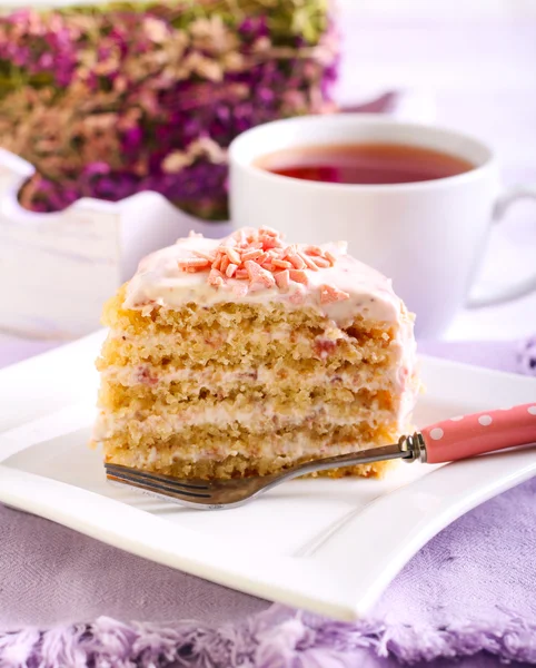 Scheibe geschichteter Kuchen mit Belag — Stockfoto