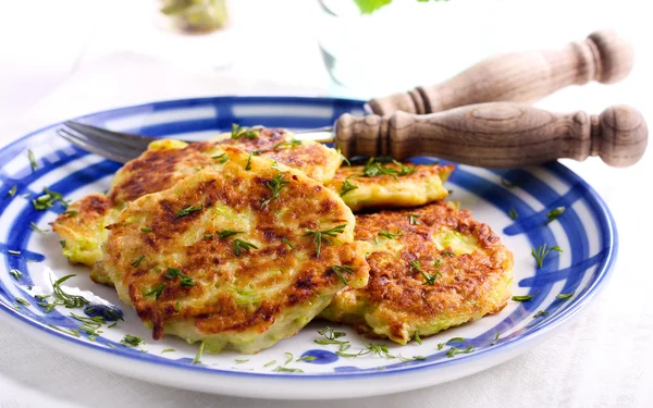 Courgette fritters with chopped dill — Stock Photo, Image