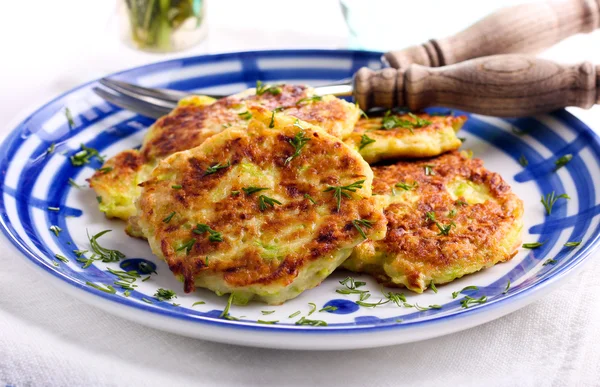 Courgette fritters with chopped dill — Stock Photo, Image