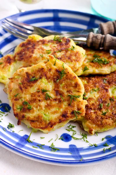 Courgette fritters with chopped dill — Stock Photo, Image