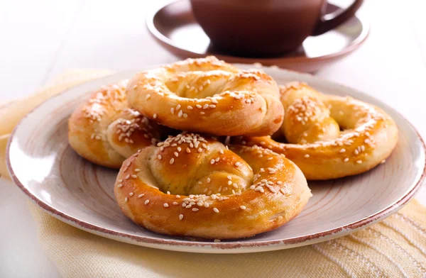 Soft pretzels with sesame — Stock Photo, Image