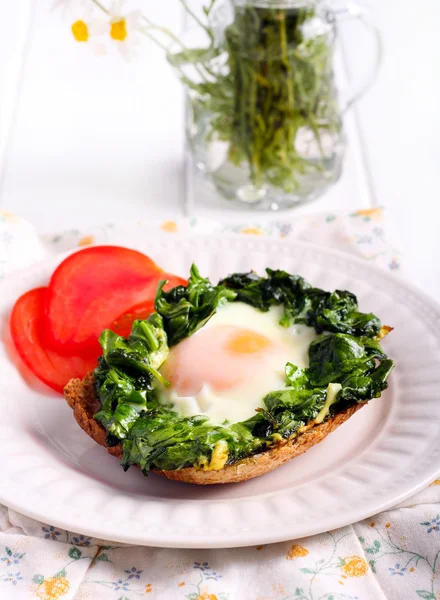 Spinaci fritti e un uovo — Foto Stock