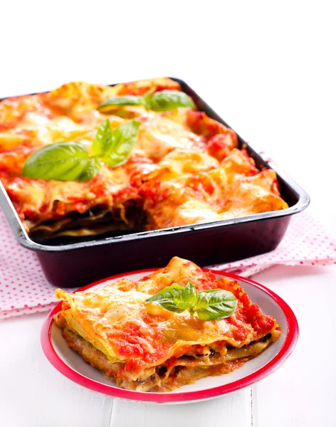 Aubergine and zucchini lasagna slice — Stock Photo, Image