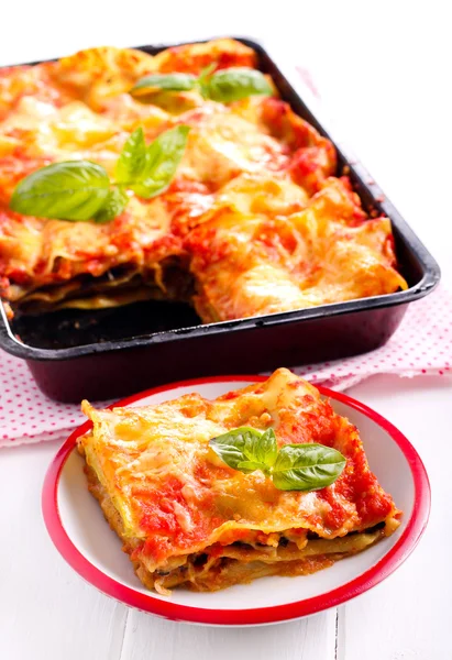 Aubergine and zucchini lasagna slice — Stock Photo, Image