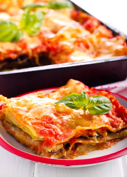 Aubergine and zucchini lasagna slice — Stock Photo, Image