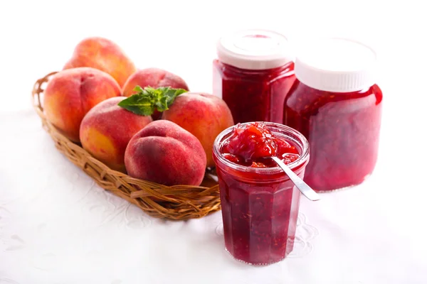 Peach and raspberry homemade jam — Stock Photo, Image