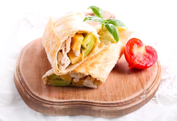 Wrap sandwich with chicken, cheese — Stock Photo, Image