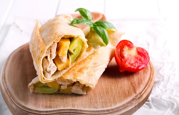 Wrap sandwich with chicken, cheese — Stock Photo, Image