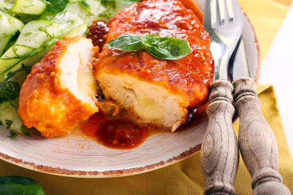 Mozzarella stuffed chicken breast — Stock Photo, Image