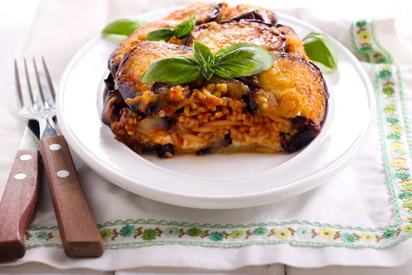 Aubergine timbale served — Stock Photo, Image