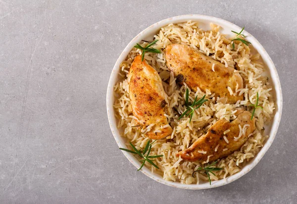 Peito Frango Coco Alecrim Com Arroz — Fotografia de Stock