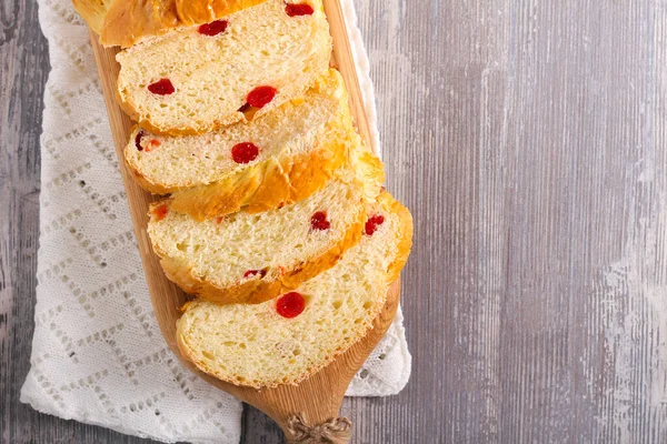 Orange Cherry Bread Loaf Sliced Board — Stock Photo, Image