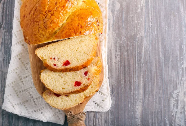 Orange Cherry Bread Loaf Sliced Board — Stock Photo, Image
