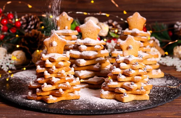 Gingerbread Christmas Tree Cookies Icing Sugar — Stock Photo, Image