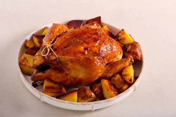 Roast Chicken Potatoes Plate — Stock Photo, Image
