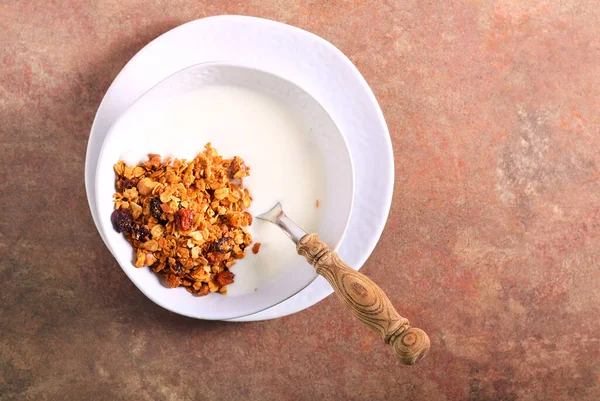 Sağlıklı Kahvaltı Yapımı Yoğurtlu Granola — Stok fotoğraf