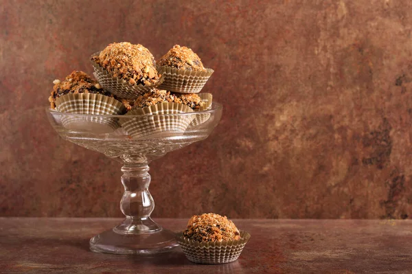 Homemade Chocolate Balls Covered Waffle Crumbs Vase — Stock Photo, Image