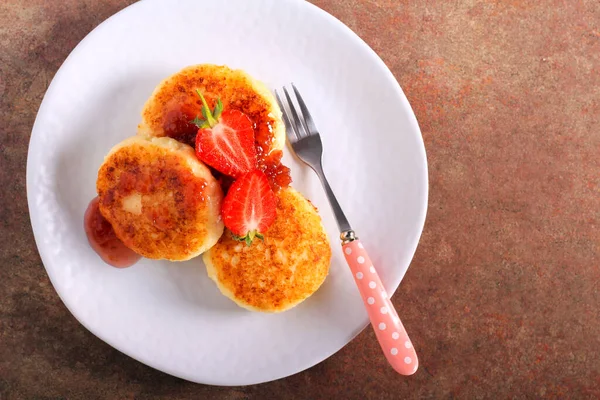 Fritos Queijo Coalhada Com Geléia Morango — Fotografia de Stock