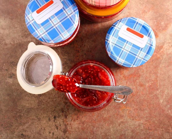 Homemade Raspberry Jam Jar — Stock Photo, Image