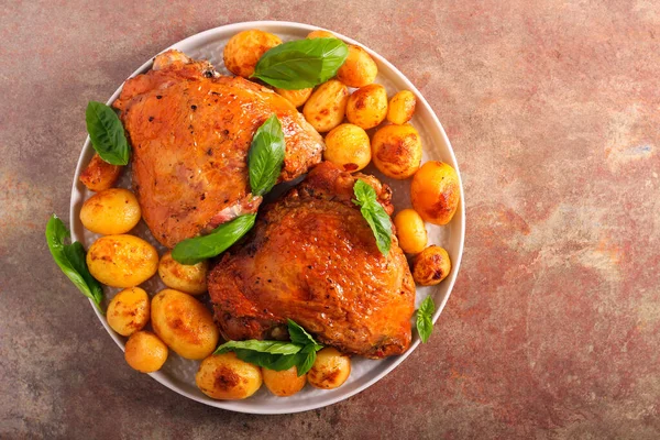 Roast Turkey Thighs Potatoes Plate — Stock Photo, Image