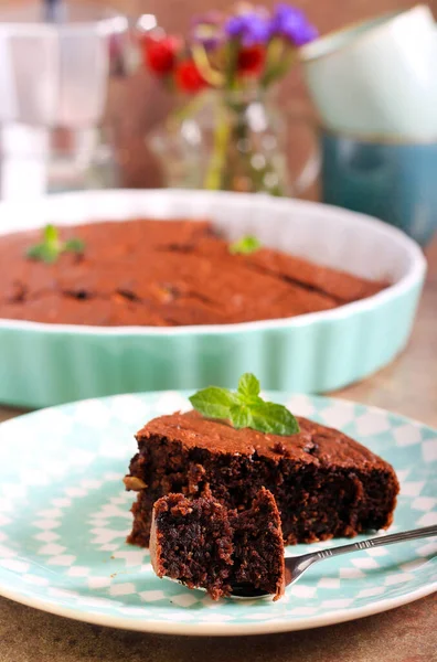 Chocolate Zucchini Cake Served Plate — Stock Photo, Image