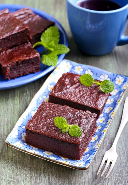 Chocolate and pumpkin brownie slices — Stock Photo, Image