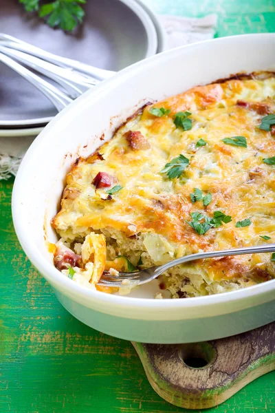 Cabbage and bacon gratin — Stock Photo, Image