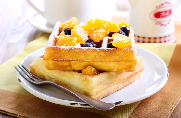 Waffles with fruits and berries