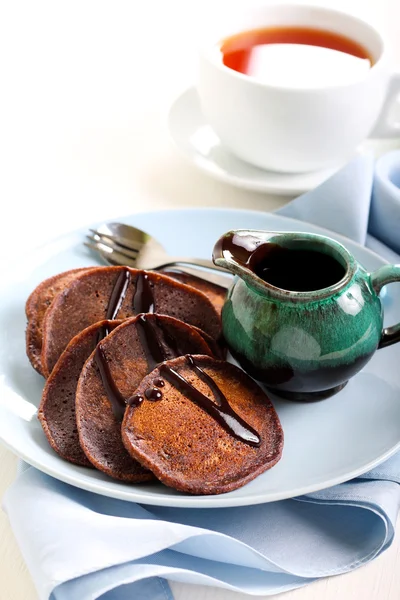 Chocolate whole wheat pancakes — Stock Photo, Image