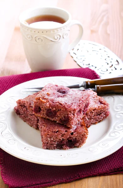 Coconut and sour cherry cake — Stock Photo, Image