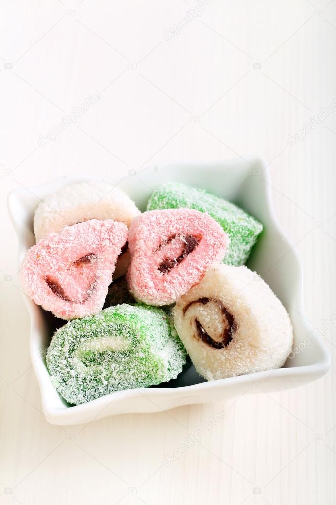 Colorful jelly - like sweet rolls