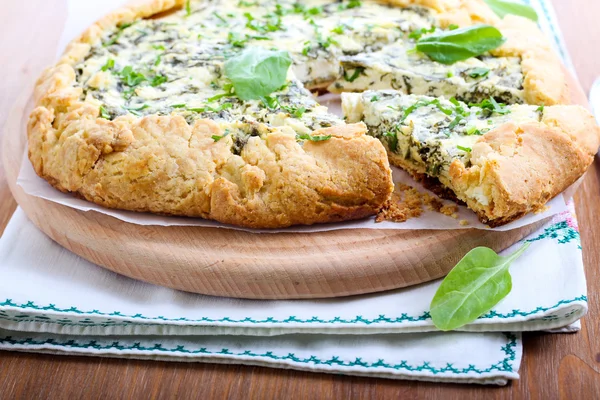 Spinach and feta galette sliced — Stock Photo, Image