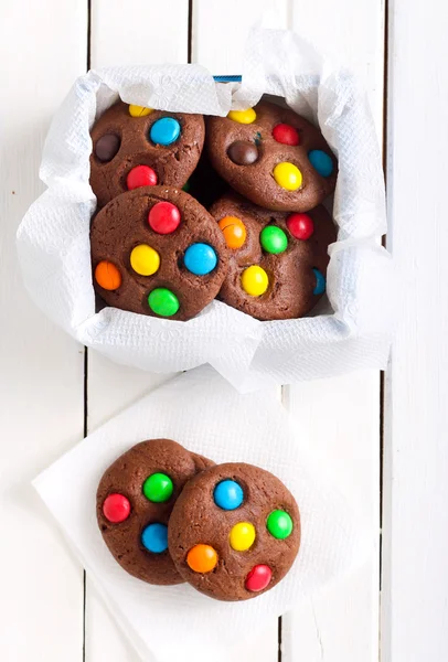 Chocolate cookies with colorful candies — 스톡 사진