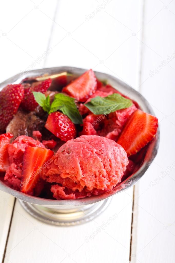 Strawberry and mint sorbet