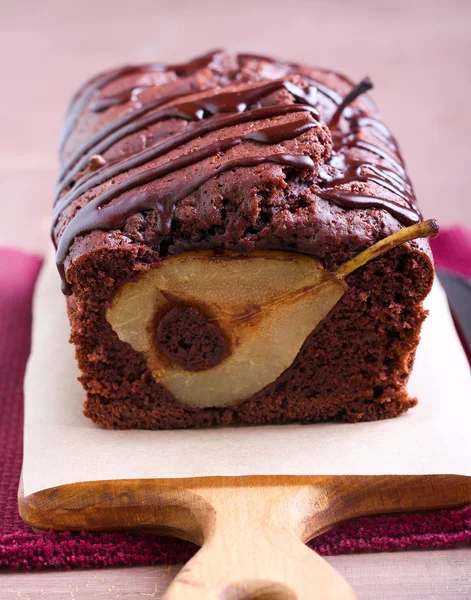Chocolate pear loaf cake — Stock Photo, Image