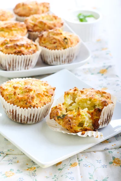 Savory courgette, herbs and feta muffins — Stock Photo, Image