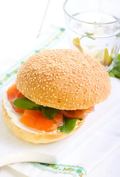 Salmon and cream bun sandwich — Stock Photo, Image