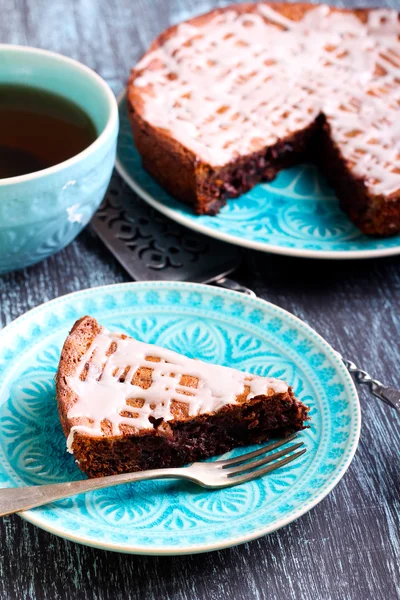 Chocolate fudge cake slice — Stock Photo, Image