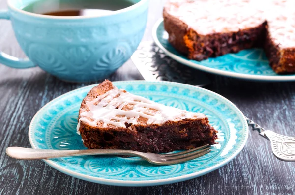 Chocolate fudge cake slice — Stock Photo, Image