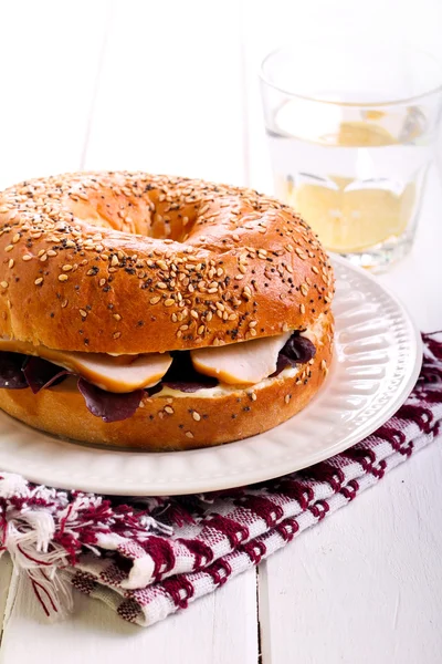 Cheese and smoked chicken breast  bagel — Stock Photo, Image