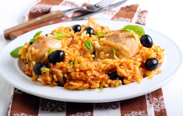 Chicken and rice casserole in sauce — Stock Photo, Image