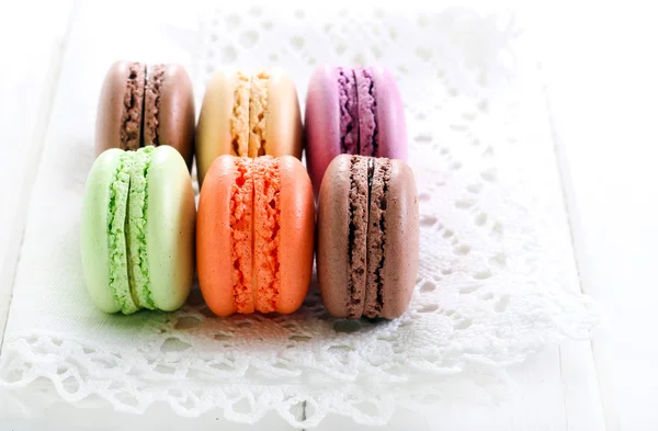 Colorful Macarons on white napkin — Stock Photo, Image