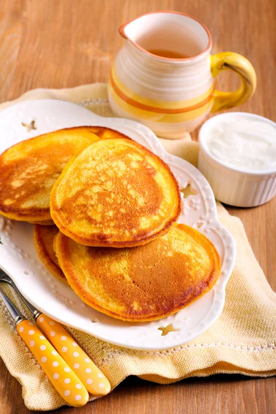 Pumpkin pancakes on plate — Stock Photo, Image