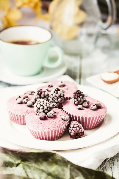 Rauwe veganist bessen cheesecake met kokosnoot, geportioneerd — Stockfoto