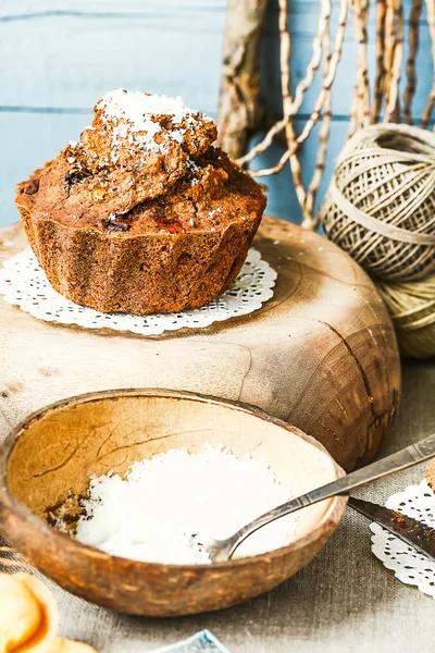 Chocolate muffins with pumpkin, coconut sugar and coconut, autum — Stock Photo, Image